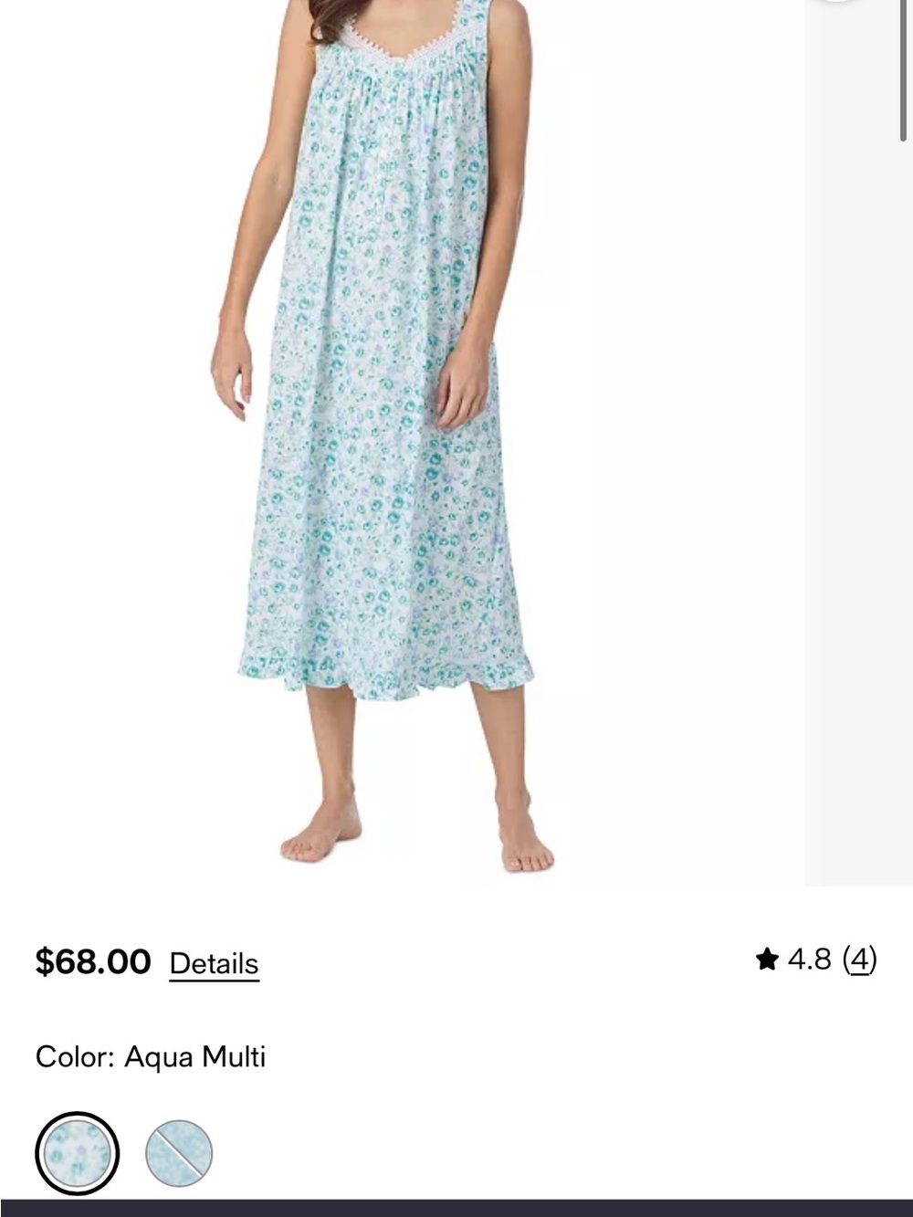 Brand new Eileen West Aqua Multi Floral Nightgown -
